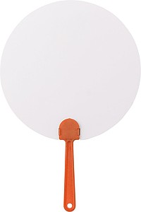 Kulatý plastový vějíř s oranžovým madlem - reklamní předměty