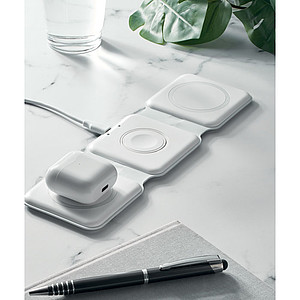 KYNTORA Skládací plastová nabíječka 3v1, 3 nabíjecí plochy, bílá