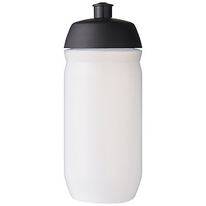 Láhev na pití 500ml, tělo je matně čiré z měkkého plastu, víčko je černé