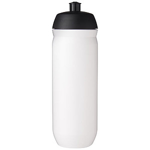 Láhev na pití 750ml, tělo je bílé z pružného plastu, víčko je černé