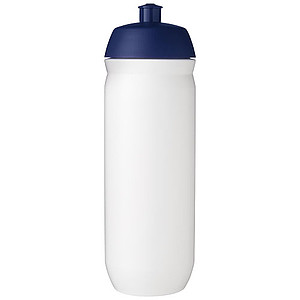 Láhev na pití 750ml, tělo je bílé z pružného plastu, víčko je modré