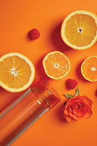 Láhev na pití z RPET, 600ml, transparentní s oranžovým víčkem