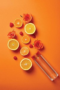 Láhev na pití z RPET, 600ml, transparentní s oranžovým víčkem