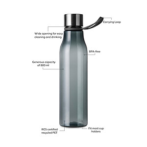 Lahev na vodu 800ml z recyklovaného plastu, antracitová