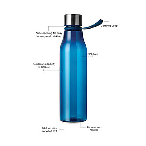 Lahev na vodu 800ml z recyklovaného plastu, námořní modrá