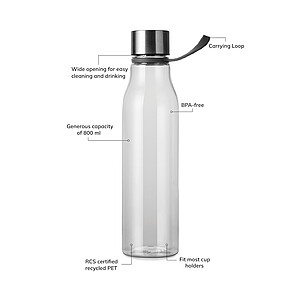 Lahev na vodu 800ml z recyklovaného plastu, transparentní - reklamní předměty