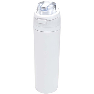 Láhev na vodu Theron 800 ml z recyklované nerezové oceli s jednoduchou stěnou, vybavená víčkem s dvojí funkcí a sklopnou brčk, bílá - reklamní předměty