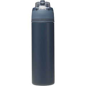 Láhev na vodu Theron 800 ml z recyklované nerezové oceli s jednoduchou stěnou, vybavená víčkem s dvojí funkcí a sklopnou brčk, námořní modrá