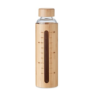 Láhev z borosilikátového skla s bambusovým krytem a víčkem, 600 ml - reklamní předměty