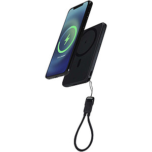 Magnetická powerbanka SMART o kapacitě 5000 mAh z recyklovaného plastu s poutkem, černá - reklamní předměty