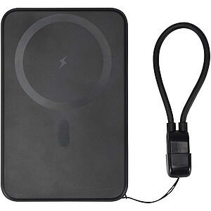 Magnetická powerbanka SMART o kapacitě 5000 mAh z recyklovaného plastu s poutkem, černá