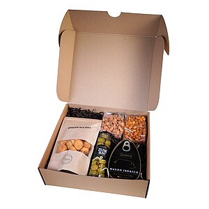 MAGRIKOS Dárková sada - olivy, maso, sýrové kuličky, mix ořechů, arašídy v těstíčku s chilli - reklamní předměty