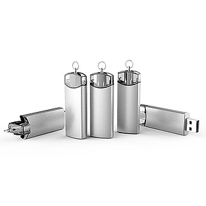 MAJKA, Luxusní kovový USB 2.0 flash disk, 16 GB, stříbrná s transparetním MODRÝM otáčecím prvkem