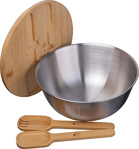 Miska na salát s bambusovým víčkem 2000 ml, šedá