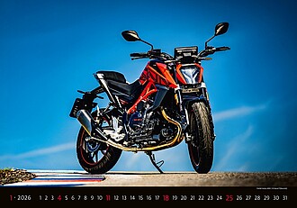 Motorbikes 2026, nástěnný kalendář, prodloužená záda