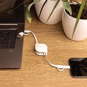 Nabíjecí kabel 6 v 1 z RCS recyklovaného plastu a TPE, bílý