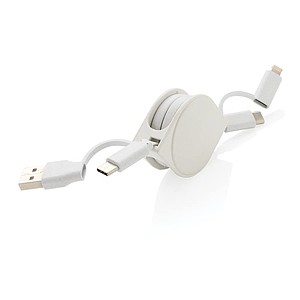 Nabíjecí kabel 6 v 1 z RCS recyklovaného plastu a TPE, bílý