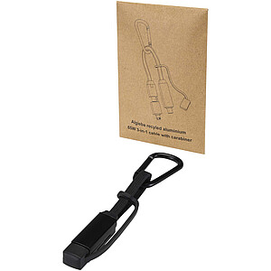 Nabíjecí kabel Algieba 65 W 3 v 1 z recyklovaného hliníku s karabinou, černá - reklamní předměty