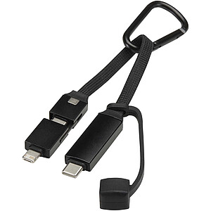 Nabíjecí kabel Algieba 65 W 3 v 1 z recyklovaného hliníku s karabinou, černá