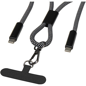 Nabíjecí kabel SMART 65 W z materiálu RPET s poutkem, černá