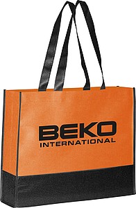 Nákupní taška z netk.textilie s černým dnem a uchy, oranžová
