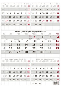 Nástěnný kalendář pětiměsíční šedý 2026