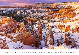 National Parks 2026, nástěnný kalendář, prodloužená záda