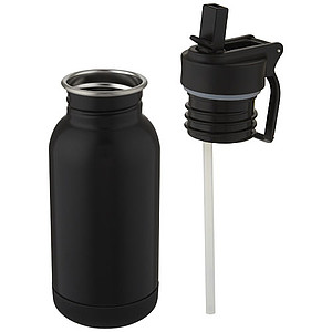 Nerezová láhev na pití, 400ml, s brčkem a poutkem, černá