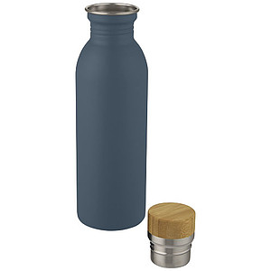 Nerezová láhev na pití s bambusovým víčkem, 650ml, modrá