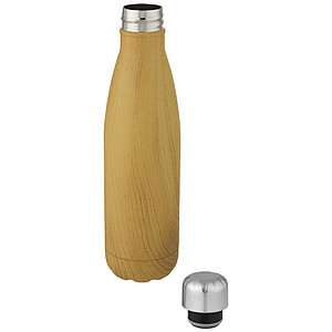 Nerezová termo láhev, 500ml, s dřevěným potiskem, světle hnědá