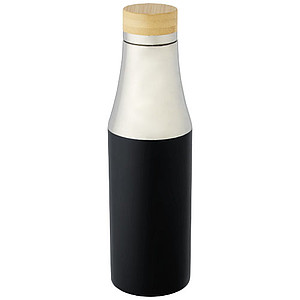 Nerezová termo láhev, 540 ml, s bambusovým víčkem, stříbrno černá