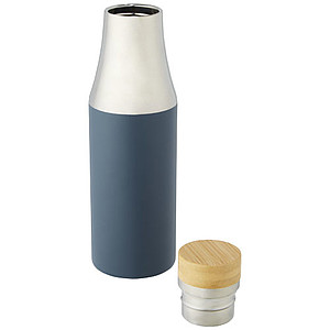 Nerezová termo láhev, 540 ml, s bambusovým víčkem, stříbrno modrá