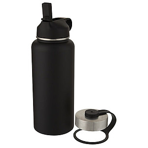 Nerezová termo láhev se 2 víčky, 1l, černá