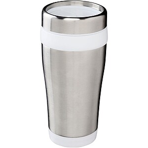 Nerezový termohrnek, 410ml, stříbrný s bílým pruhem - reklamní předměty