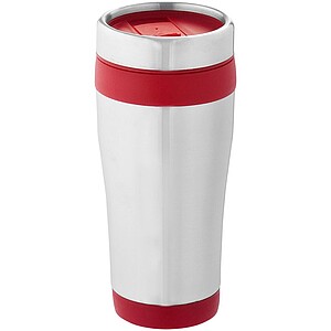 Nerezový termohrnek, 410ml, stříbrný s červeným pruhem - termohrnek s vlastním potiskem