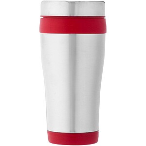 Nerezový termohrnek, 410ml, stříbrný s červeným pruhem