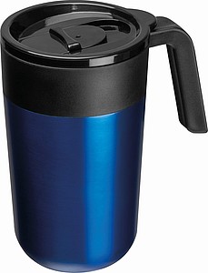 Nerezový termohrnek s plastovým víčkem a uchem, 400ml, modrý - reklamní předměty
