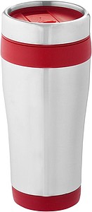 Nerezový termohrnek s plastovým vnitřkem, objem 470 ml, stříbrná/červená