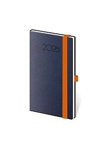 New Praga 2026 diář kapesní, modrý s oranžovou gumičkou