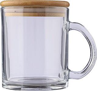 NILPERO Hrnek na pití z recyklovaného skla s bambusovým víčkem, 300 ml - ekologické reklamní předměty