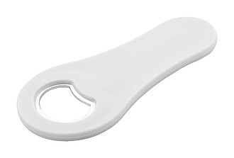 Otvírák na láhve z RPET s magnetem na lednici, bílá - otvírák s vlastním potiskem