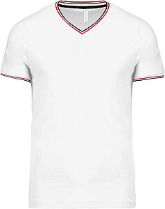 Pánské tričko Kariban PIQUÉ KNIT V-NECK,bílá/námořní modrá/červená, velikost S