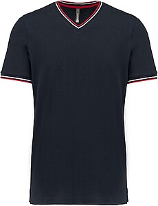 Pánské tričko Kariban PIQUÉ KNIT V-NECK, námořní modrá/červená/bílá, velikost S