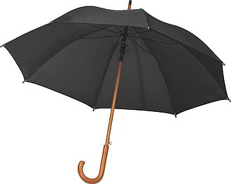 PERIL Automatický deštník z recyklovaného polyesteru, dřevěná rukojeť, černá - reklamní deštníky