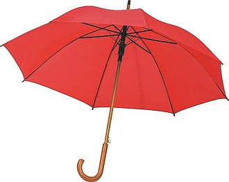 PERIL Automatický deštník z recyklovaného polyesteru, dřevěná rukojeť, červená