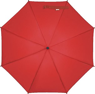 PERIL Automatický deštník z recyklovaného polyesteru, dřevěná rukojeť, červená