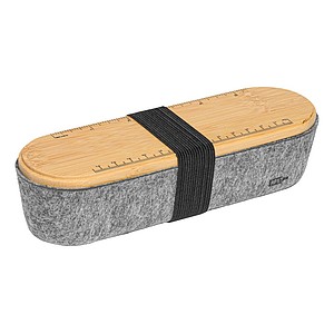 Pevný penál z plsti s bambusovým víkem