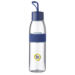Plastová láhev na vodu, 500ml, transparentní s modrým víčkem a rukávem