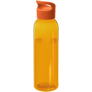 Plastová láhev s netradičním šroubovacím víčkem, oranžová