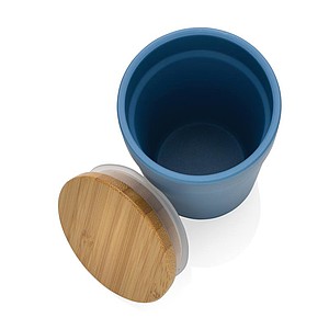 Plastový hrnek s bambusovým víčkem, 300ml, modrý